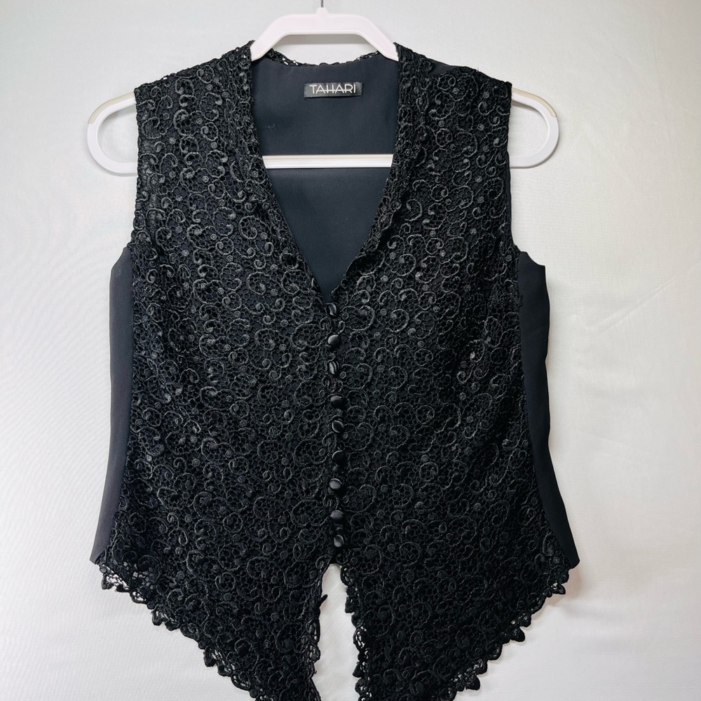Tahari Black Lace Button-Front Vest